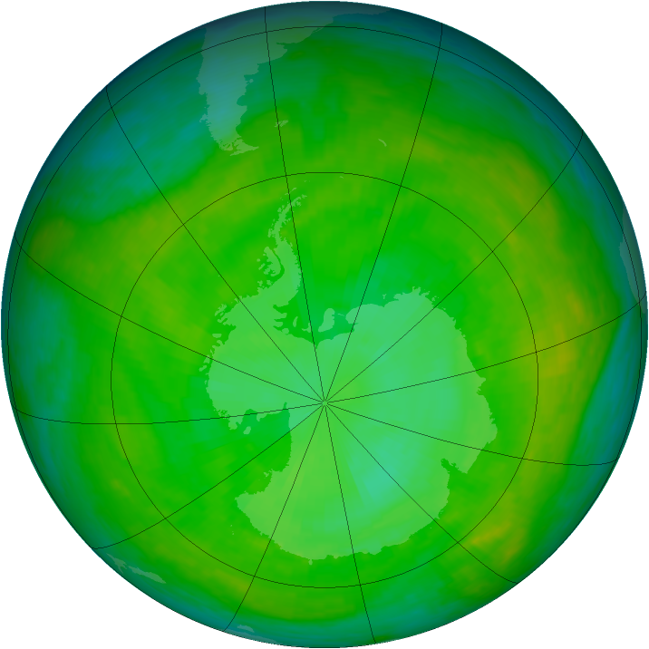 Antarctic ozone map for 23 December 1982